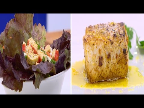 شاهد سمك فيليه بالزبدة والليمون وسلطة الكابوريا بالسمسم