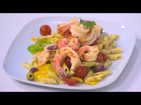 طريقة عمل مكرونة بالجمبري و المخلل المشكل