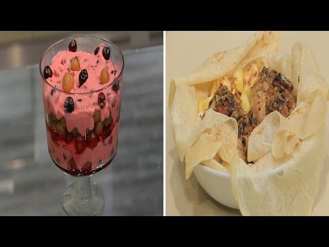 فتة المسخن وتورتة زلابية بالكريز