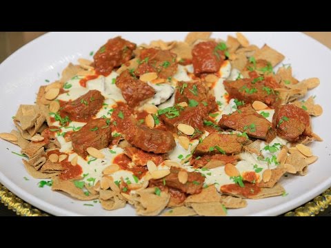 بالفيديو طريقة عمل فتة لحمة بالزبادي