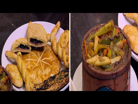 بالفيديو طريقة إعداد ومقادير بريوش بحشو اللحم  سجق بالخضار  سلطة جزر تونسية