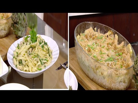 طريقة إعداد معكرونة بالخرشوف والسبانخ