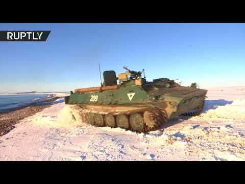 شاهد تدريبات بحرية  برية للأسطول الشمالي الروسي