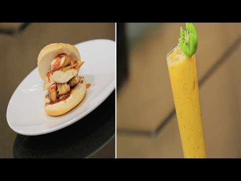 سندويتش دجاج مشوي بدبس الرمان  كوكتيل الكيوي بالمانجو