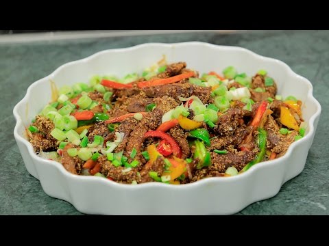 بالفيديو طريقة عمل لحم حار بالسمسم