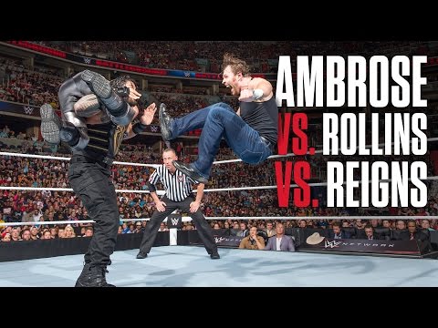 شاهد  اشتباك بين الاخوة  عميد أمبروز، سيث رولنز، ورومان رينز
