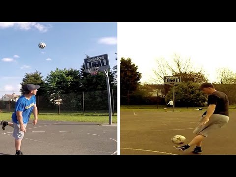 شاهد مهارات كروية مذهلة تتخطى حدود السلة