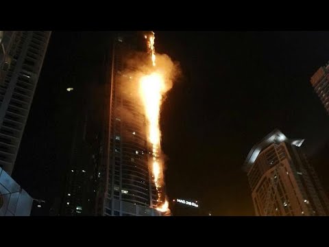 شاهد حريق جديد في برج الشعلة في دبي