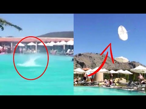 إعصار صغير يستعرض قوته أمام رواد حمام سباحة في اليونان