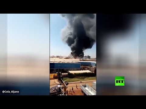 فيديو جديد للحريق الهائل في مصنع في الخرطوم