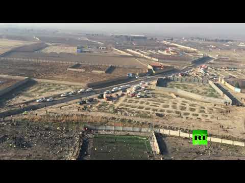 لقطات جوية من مكان سقوط الطائرة الأوكرانية في طهران