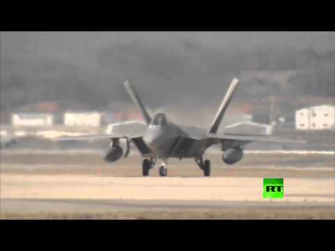 مقاتلات f22 الأميركية تستعرض قوتها فوق كوريا الجنوبية